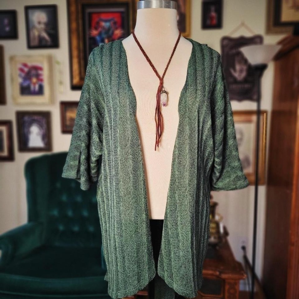 LuLaRoe Joy Cardigan Vest Green Knit Woodland Fairycore Boho Duster Womens S M